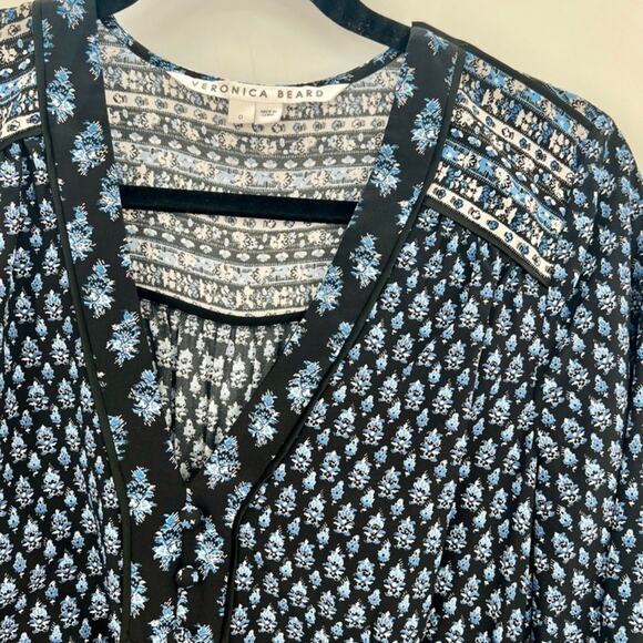Veronica Beard Zaria Long Sleeve Mini Dress Ruched Floral Silk Bodycon US 0 - Picture 9 of 11